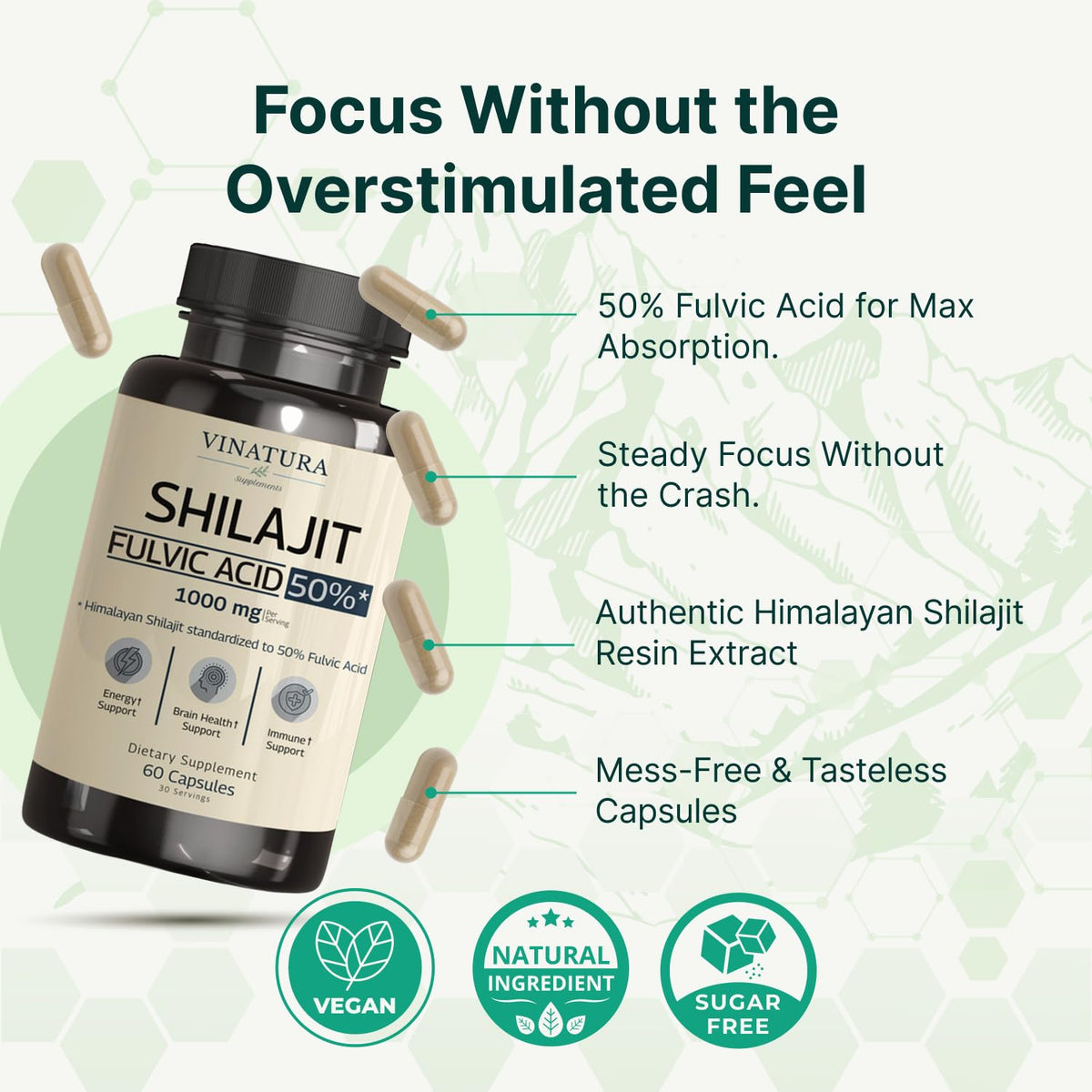 Étiquette de produit VINATURA Shilajit 1000mg
