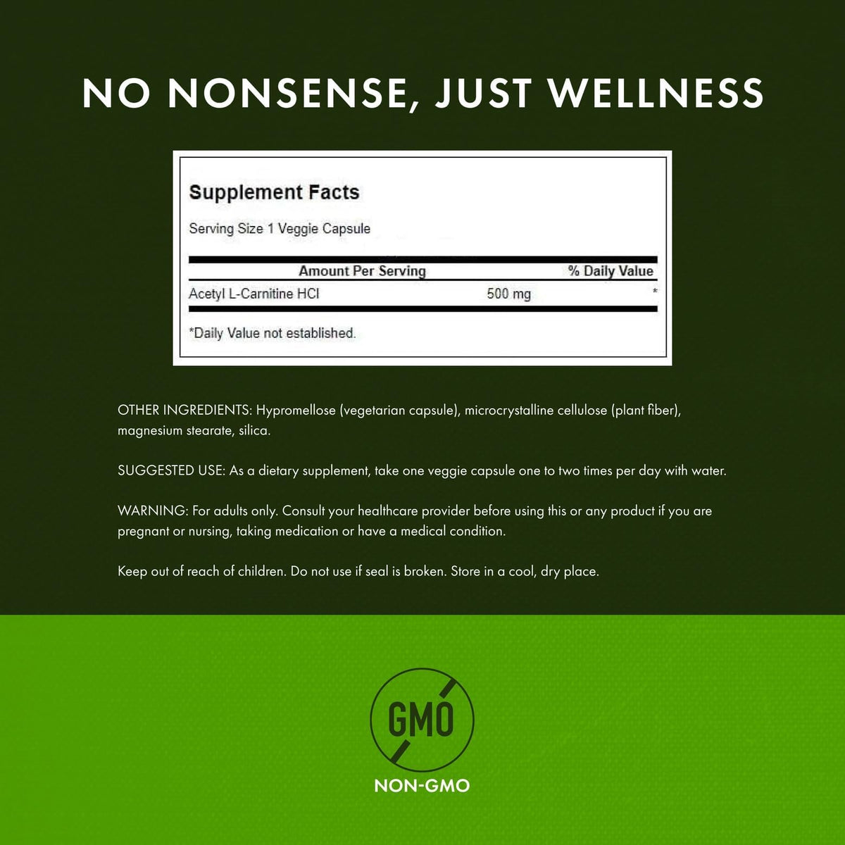 Étiquette de Swanson Acetyl-L-Carnitine 500 mg