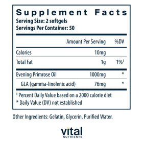 Étiquette de Vital Nutrients Huile de Onagre 1000 mg