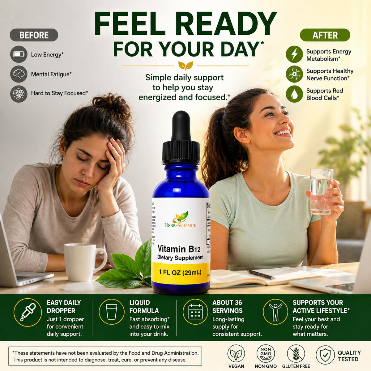 Étiquette de Vitamine B12 Herb-Science avec ingrédients