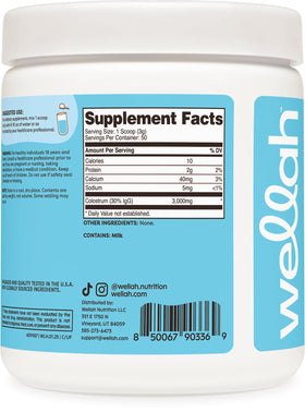 Étiquette de Wellah Poudre de Colostrum avec informations nutritionnelles
