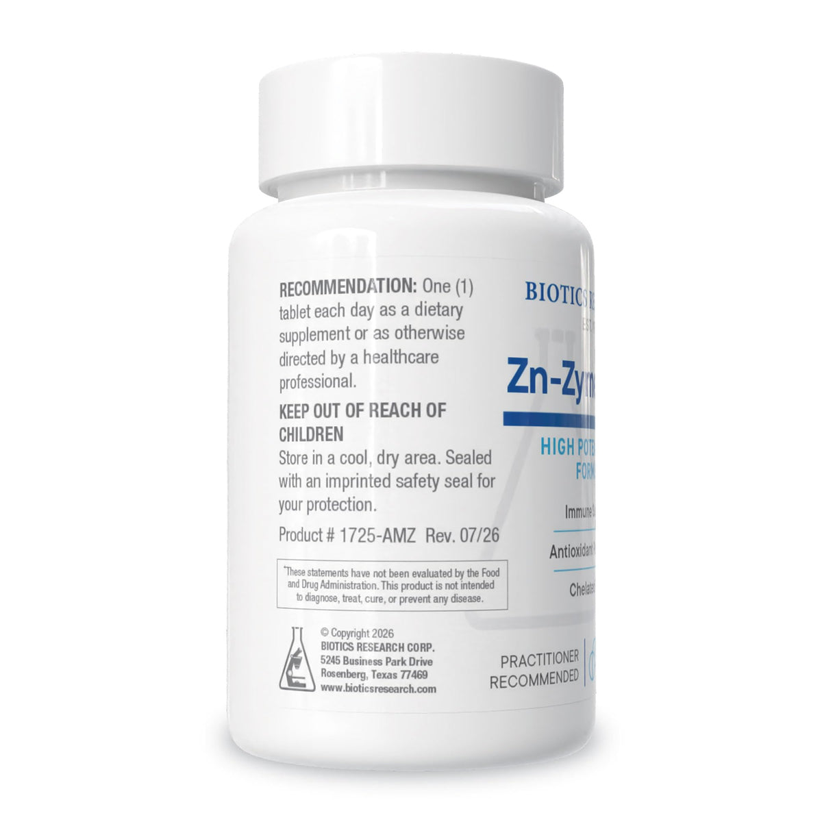 Étiquette de Zn-Zyme Forte avec dosage de 25mg de zinc