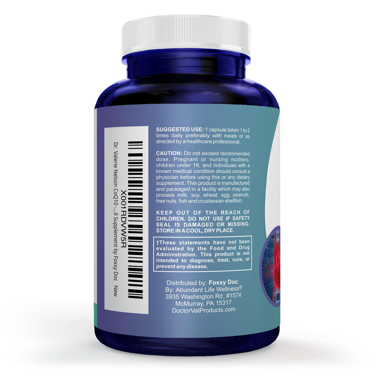 Étiquette des capsules CoQ10 200 mg, ingrédients et dosage