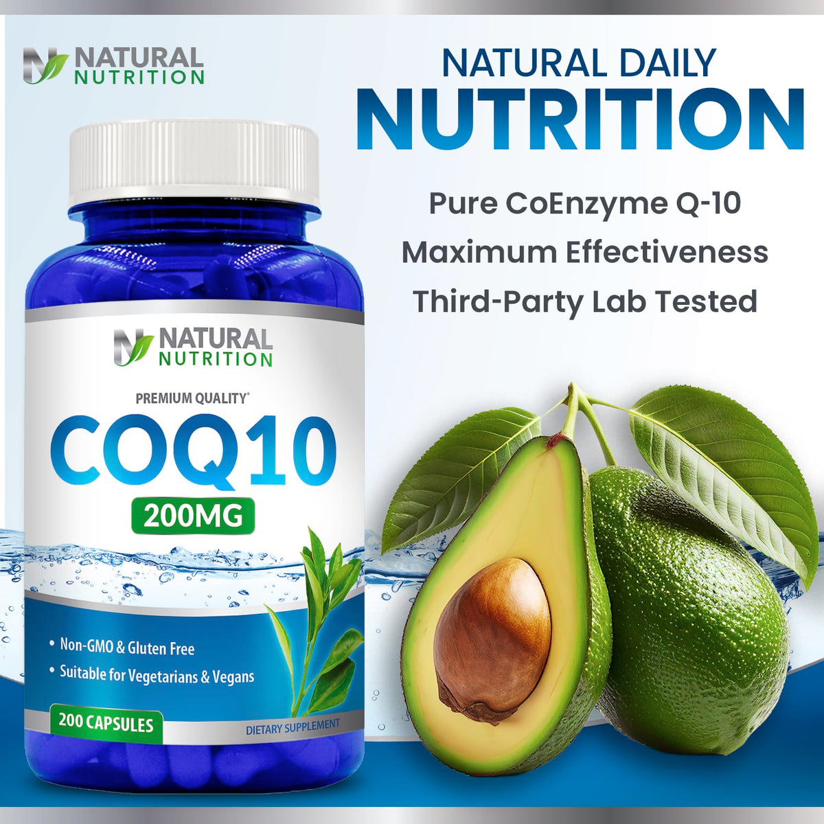 Étiquette des capsules CoQ10 200mg avec spécifications