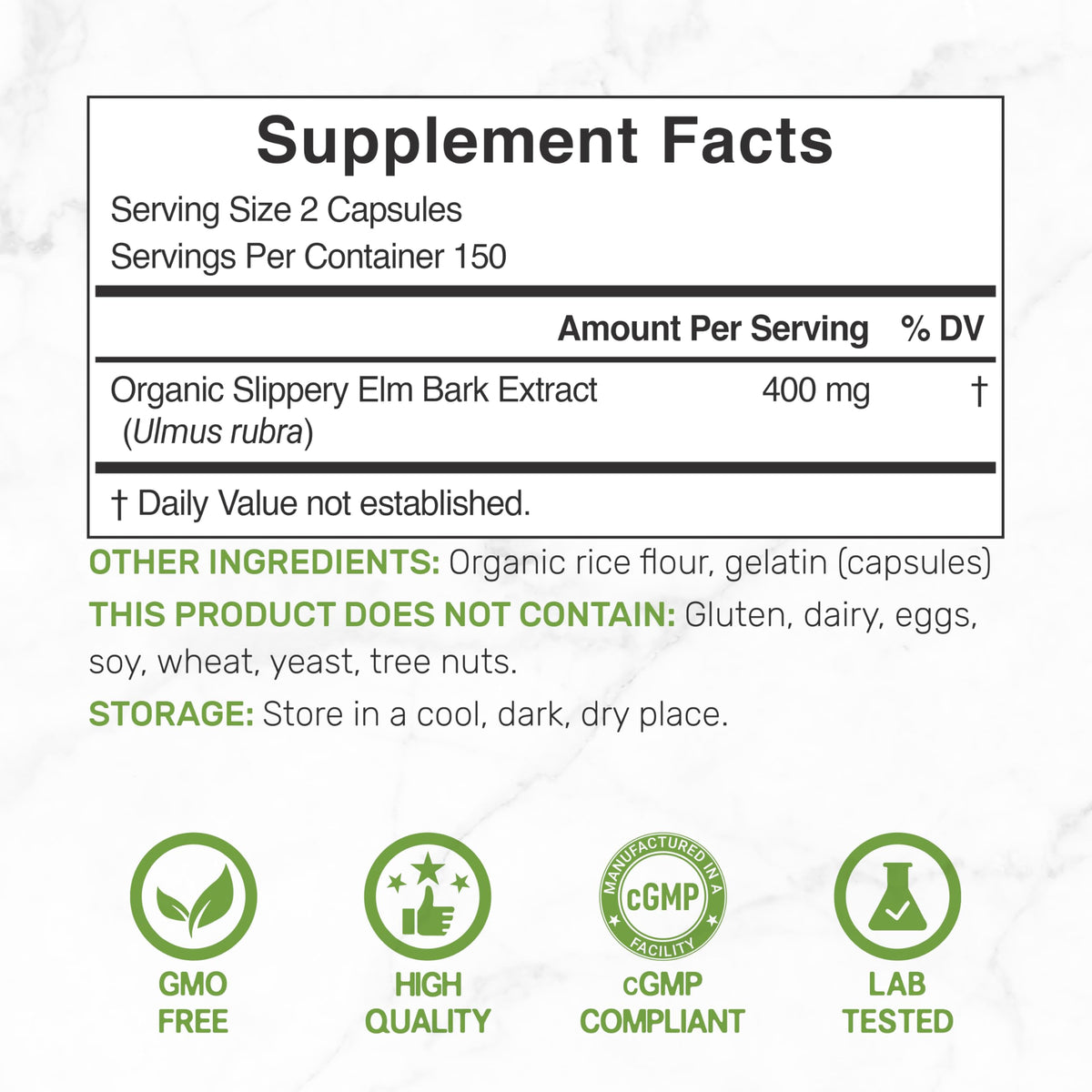 Étiquette des capsules d'orme glissant DEAL SUPPLEMENT