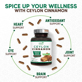 Étiquette des capsules de cannelle de Ceylan avec les ingrédients