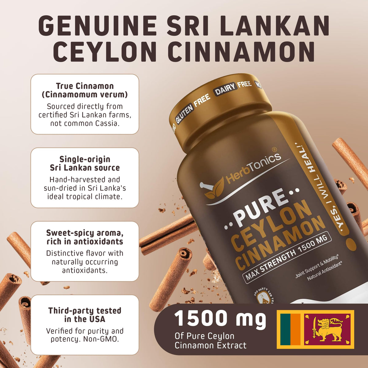 Étiquette des Capsules de Cannelle de Ceylan Herbtonics