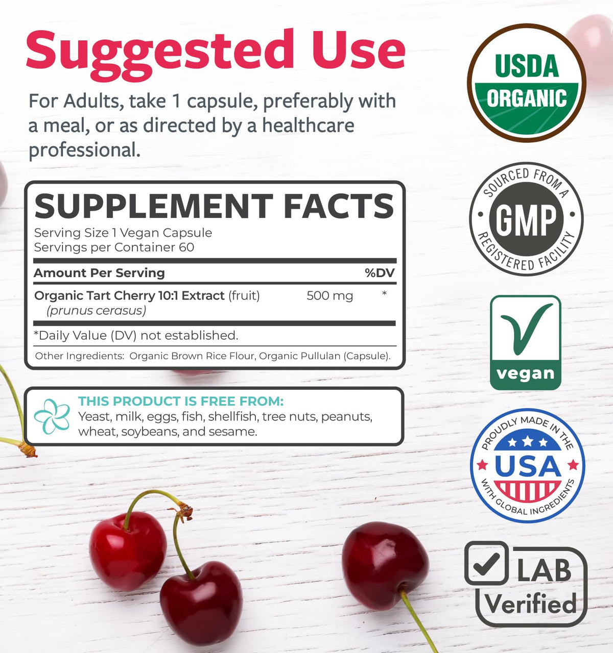Étiquette des capsules de cerise acide bio PURE CO