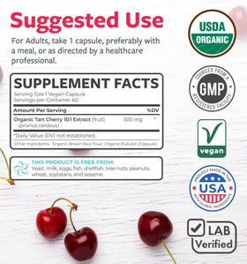 Étiquette des capsules de cerise acide bio PURE CO