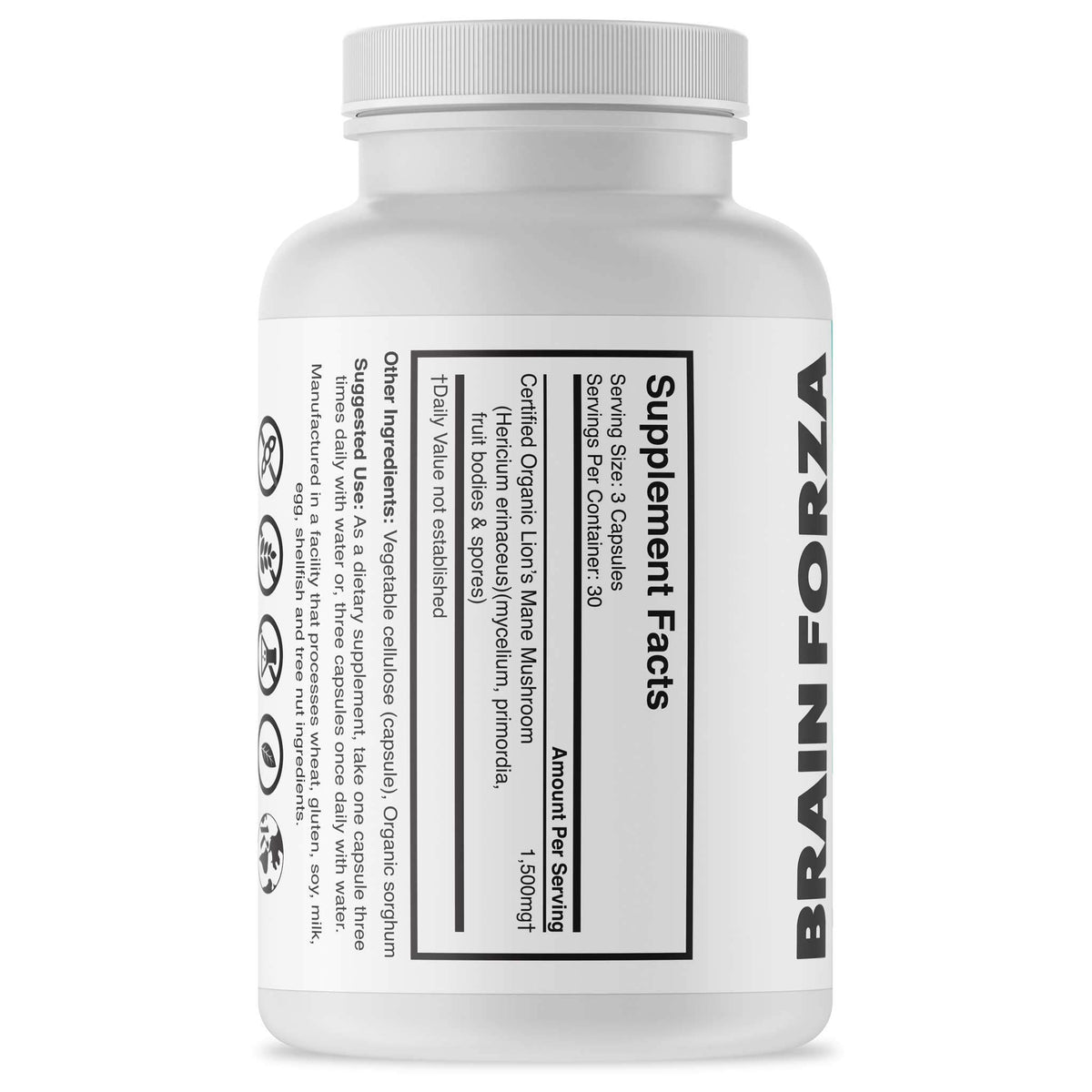Étiquette des capsules de Champignon Lion's Mane Brain Forza