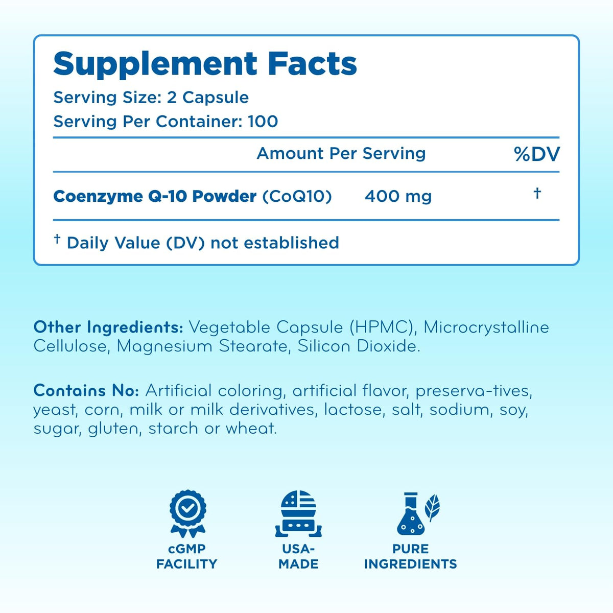 Étiquette des capsules de CoQ10 400mg mettant en avant la stabilité