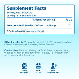 Étiquette des capsules de CoQ10 400mg mettant en avant la stabilité