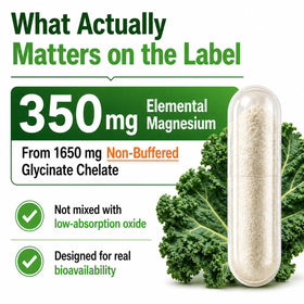 Étiquette des capsules de glycinate de magnésium pur HCL HERBAL CODE LABS