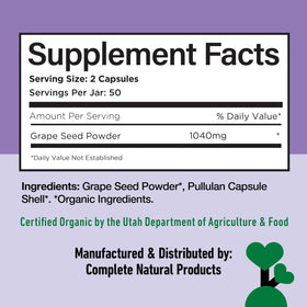 Étiquette des capsules de graines de raisin bio Complete Natural Products