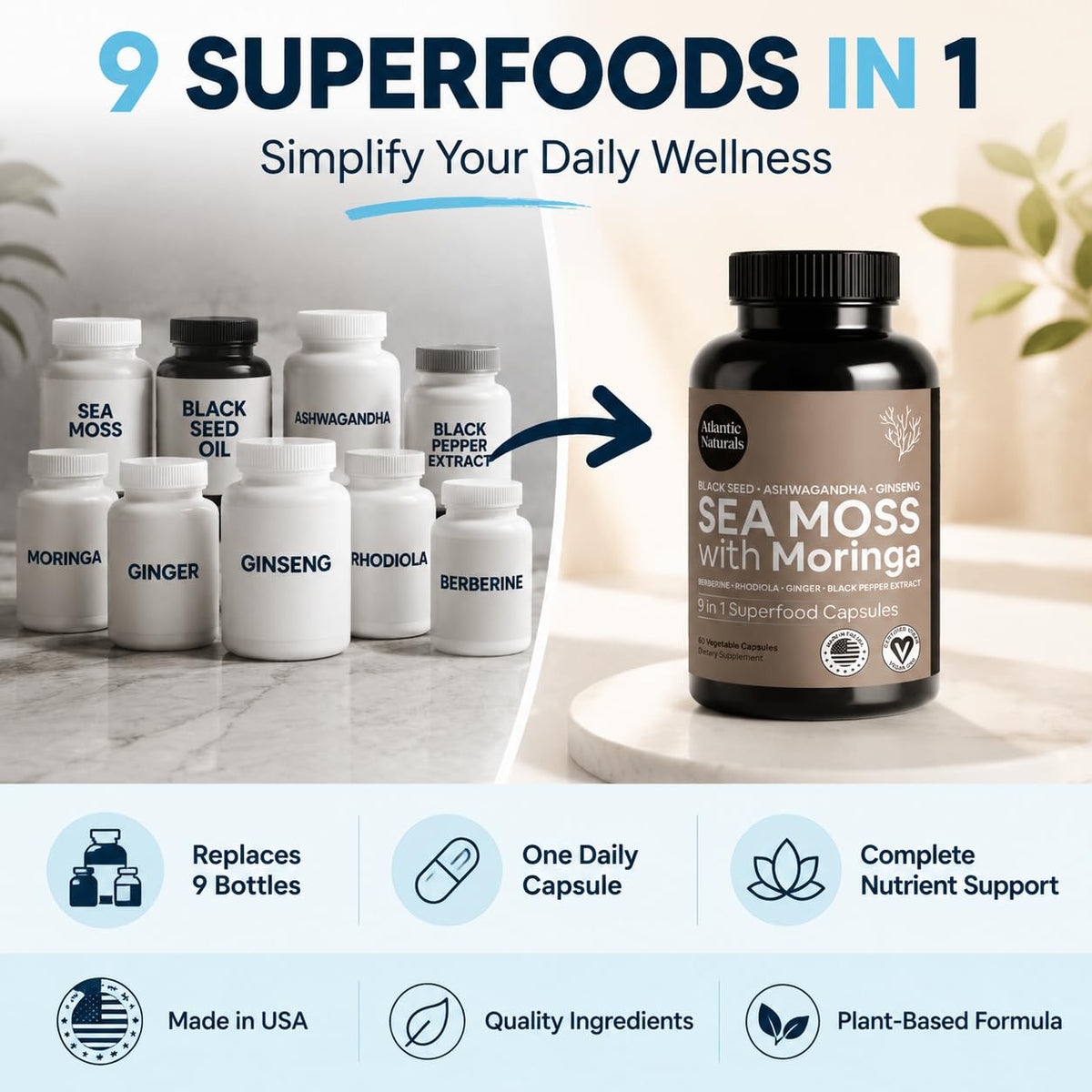 Étiquette des Capsules de Mousse de Mer Atlantic Naturals