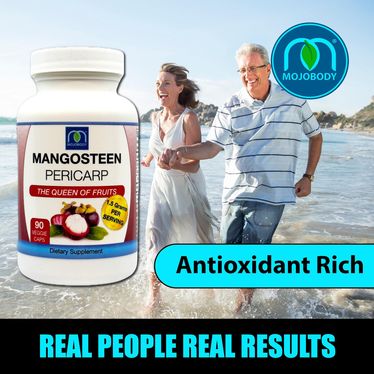 Étiquette des capsules de péricarpes de mangoustan MOJObody avec détails nutritionnels
