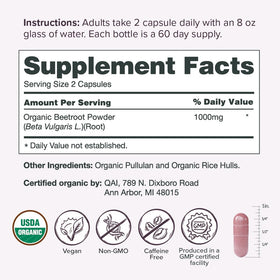 Étiquette des capsules de racine de betterave bio Sur