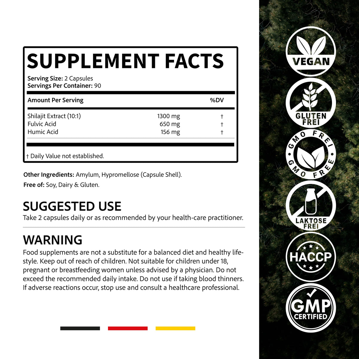 Étiquette des capsules de Shilajit naturalkraft avec ingrédients
