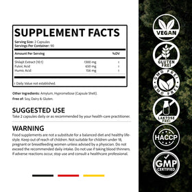 Étiquette des capsules de Shilajit naturalkraft avec ingrédients