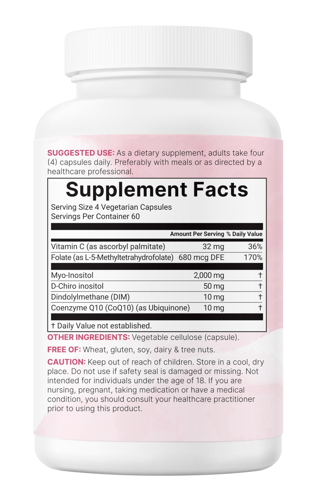Étiquette des capsules Myo-Inositol & D-Chiro Inositol