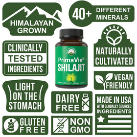 Étiquette des capsules PrimaVie Shilajit avec composition