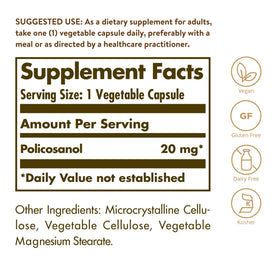 Étiquette des capsules Solgar Policosanol 20 mg