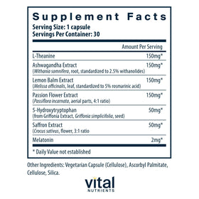 Étiquette des Capsules Sommeil + Récupération de Vital Nutrients