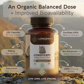 Étiquette des compléments alimentaires Cordyceps de Longevity Botanicals