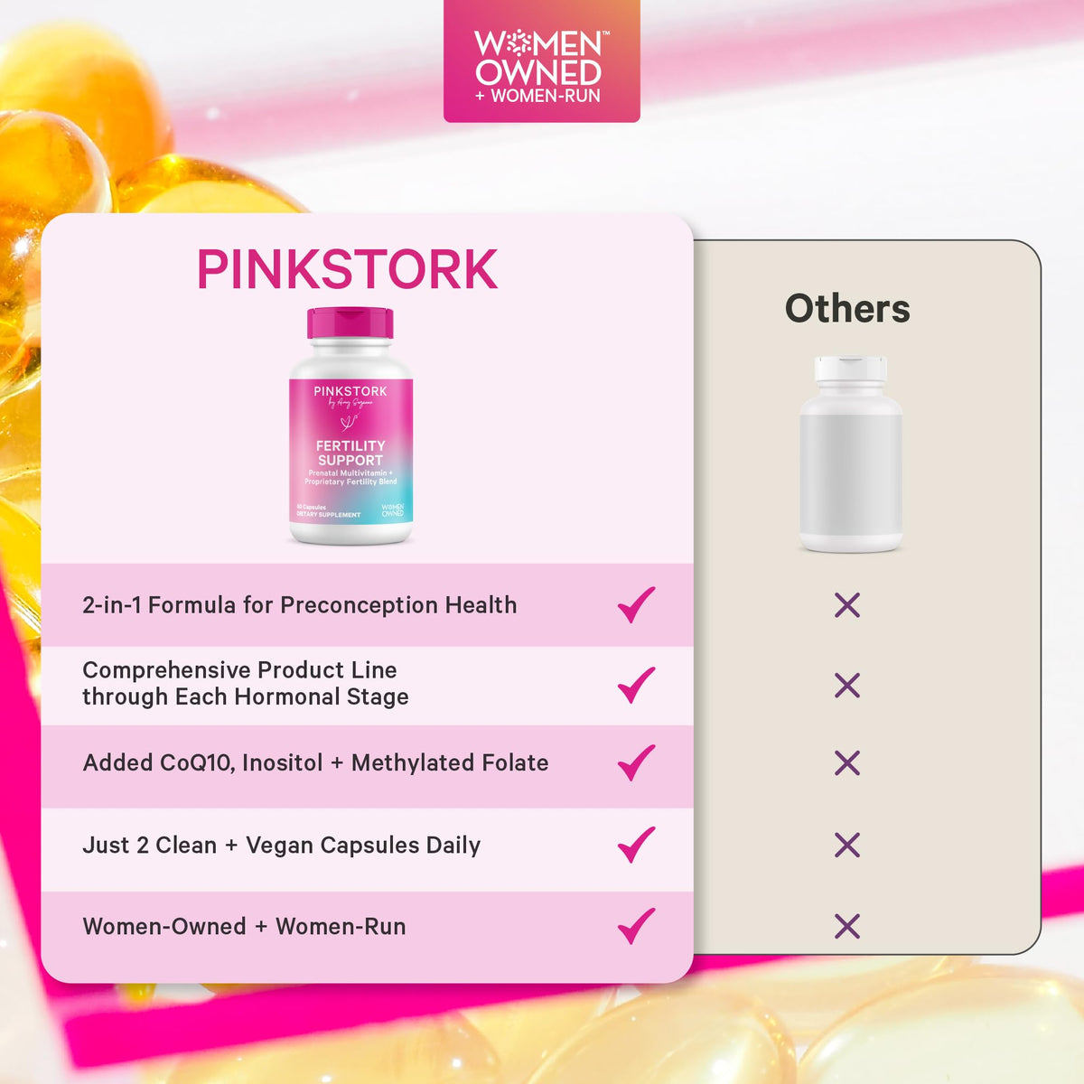 Étiquette des compléments Pink Stork montrant les ingrédients