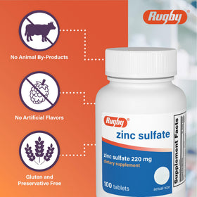 Étiquette des comprimés de sulfate de zinc RUGBY LABORATORIES