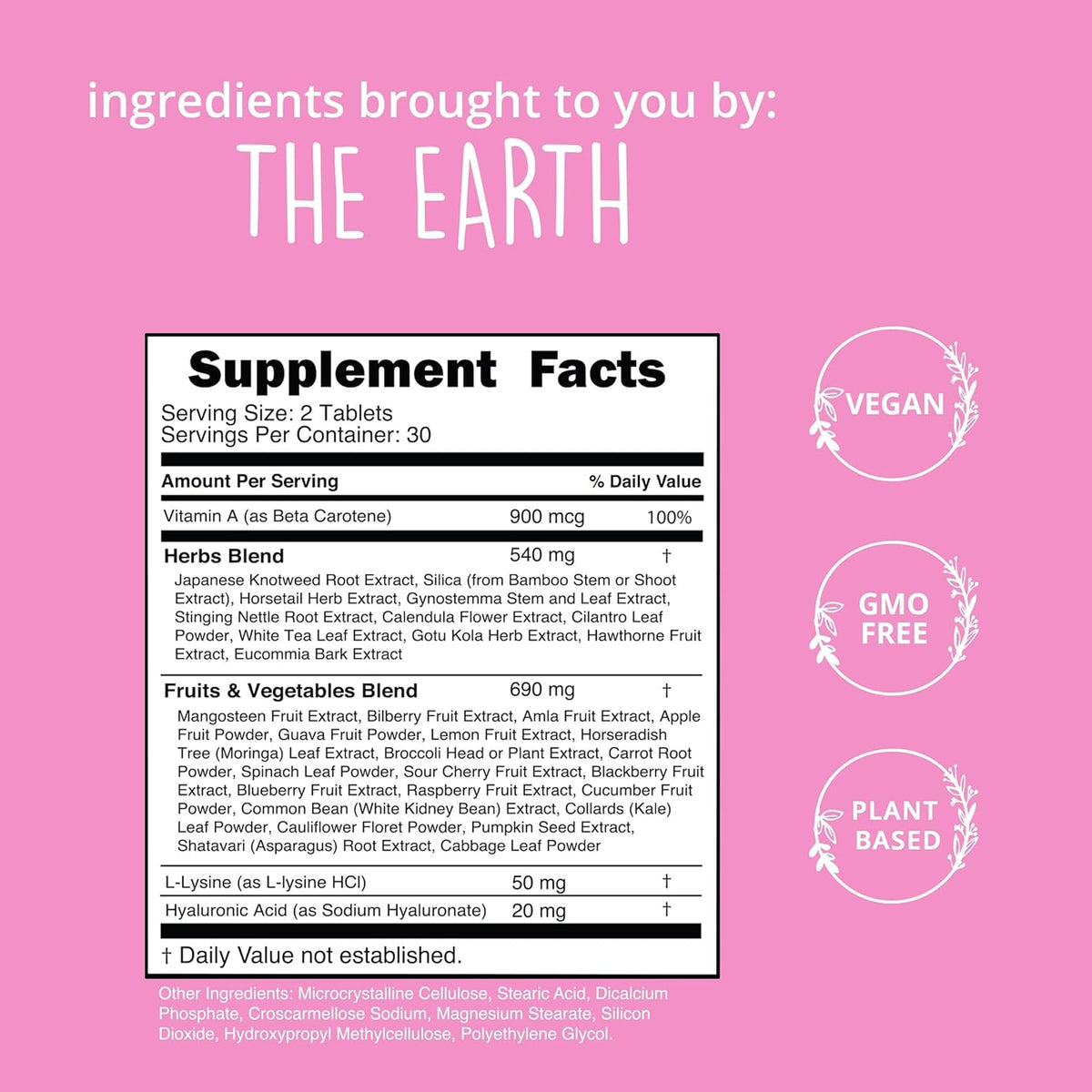 Étiquette des comprimés Happy Healthy Hippie avec informations nutritionnelles