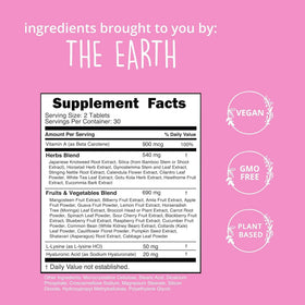 Étiquette des comprimés Happy Healthy Hippie avec informations nutritionnelles