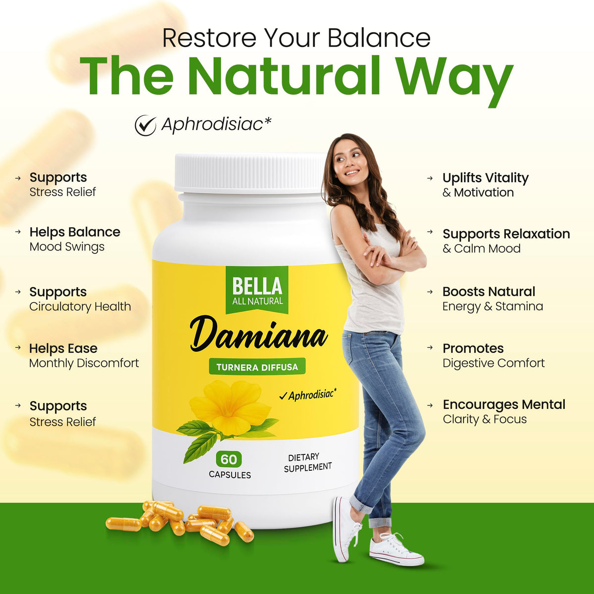 Étiquette des feuilles de damiana Bella All Natural