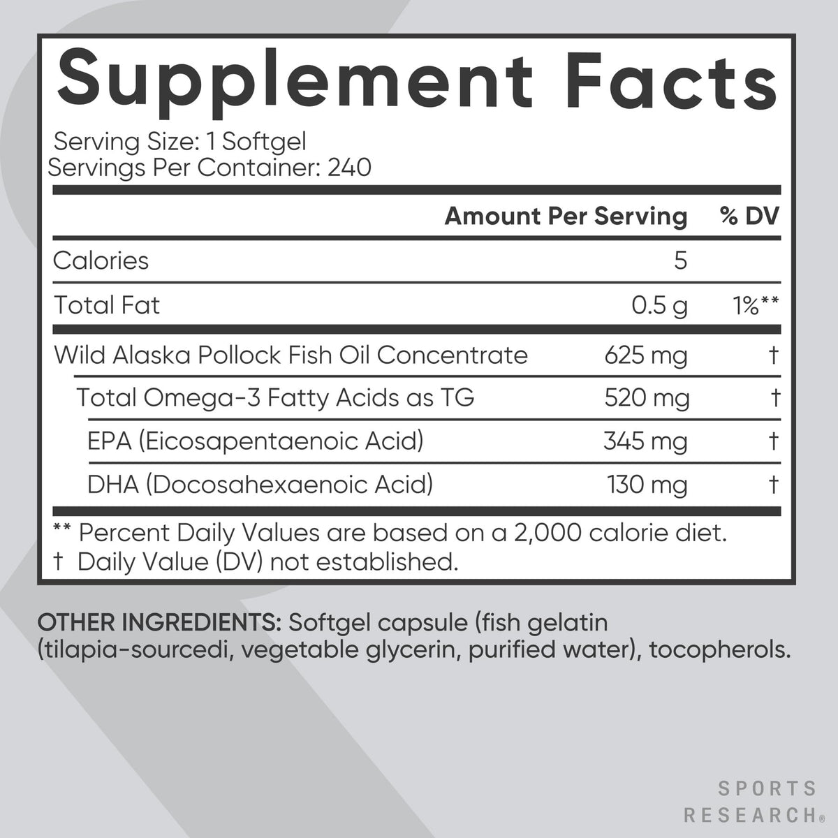 Étiquette des gélules Omega-3 de Sports Research