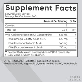 Étiquette des gélules Omega-3 de Sports Research