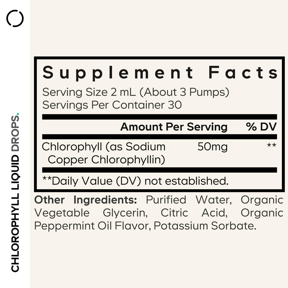 Étiquette des gouttes de chlorophylle saveur menthe bio Codeage