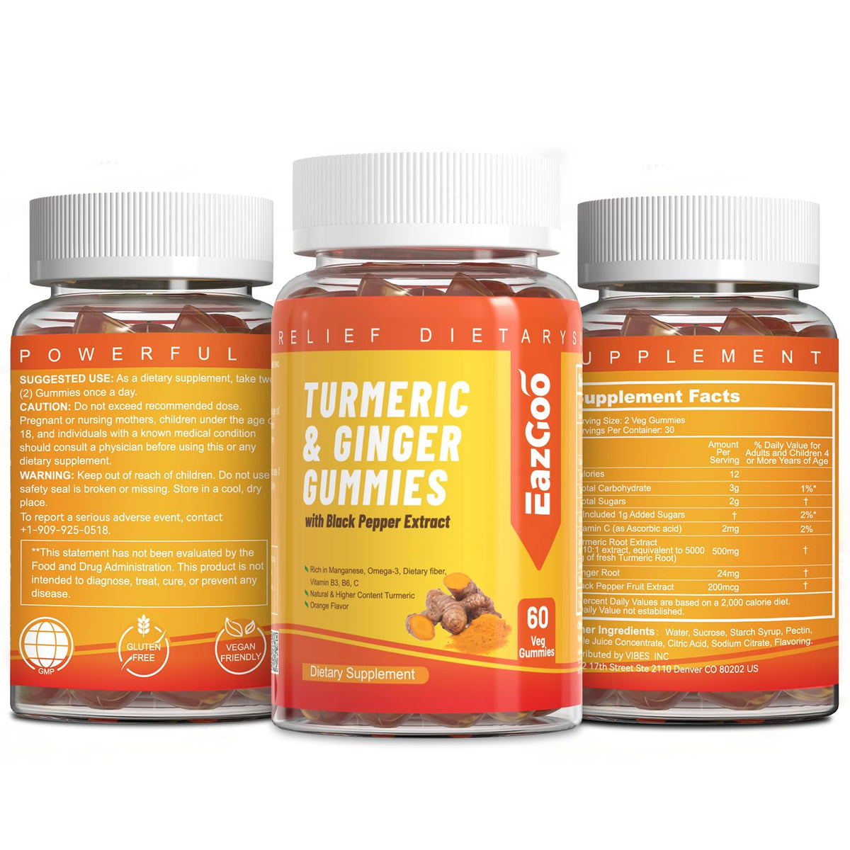 Étiquette des gummies EAZGOO au curcuma 500mg