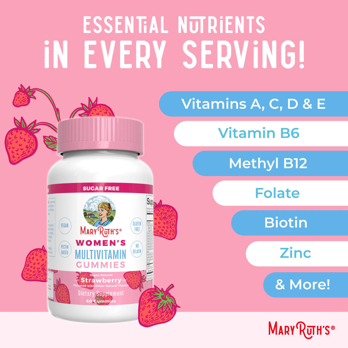 Étiquette des gummies MARYRUTH'S montrant les certifications