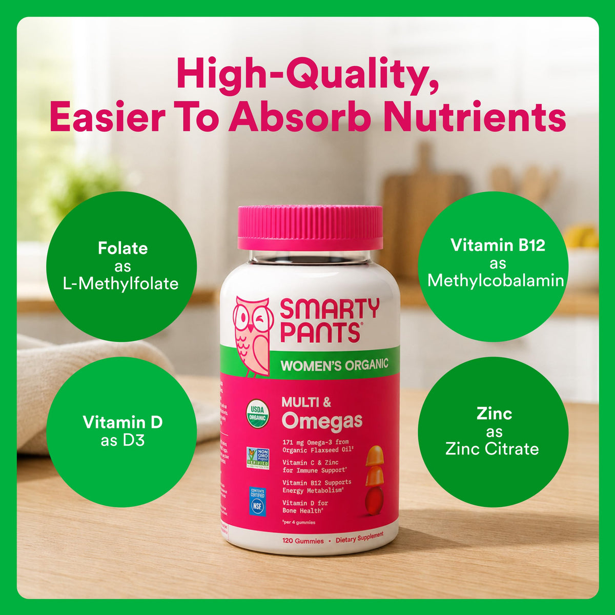 Étiquette des Gummies Multivitamines Femmes SmartyPants avec informations nutritionnelles