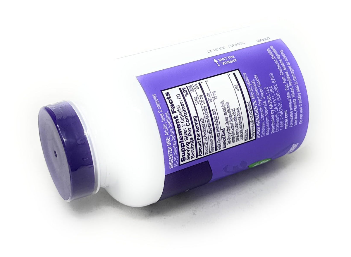 Étiquette des ingrédients des capsules Natrol Sommeil & Récupération