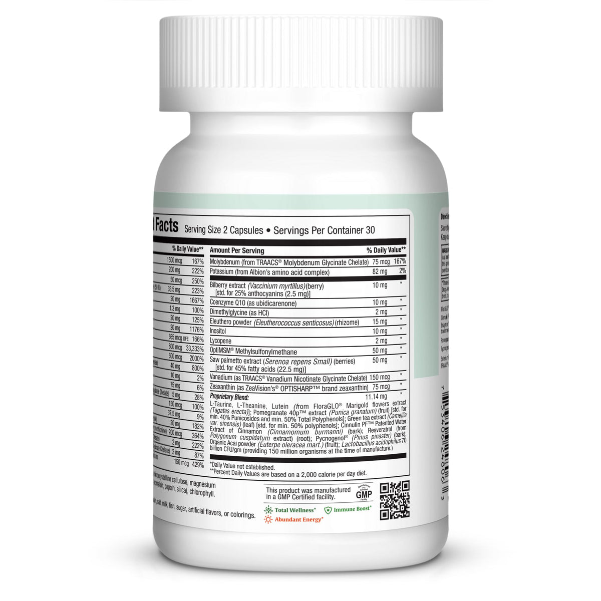 Étiquette des ingrédients des multivitamines Maxi Health 50+