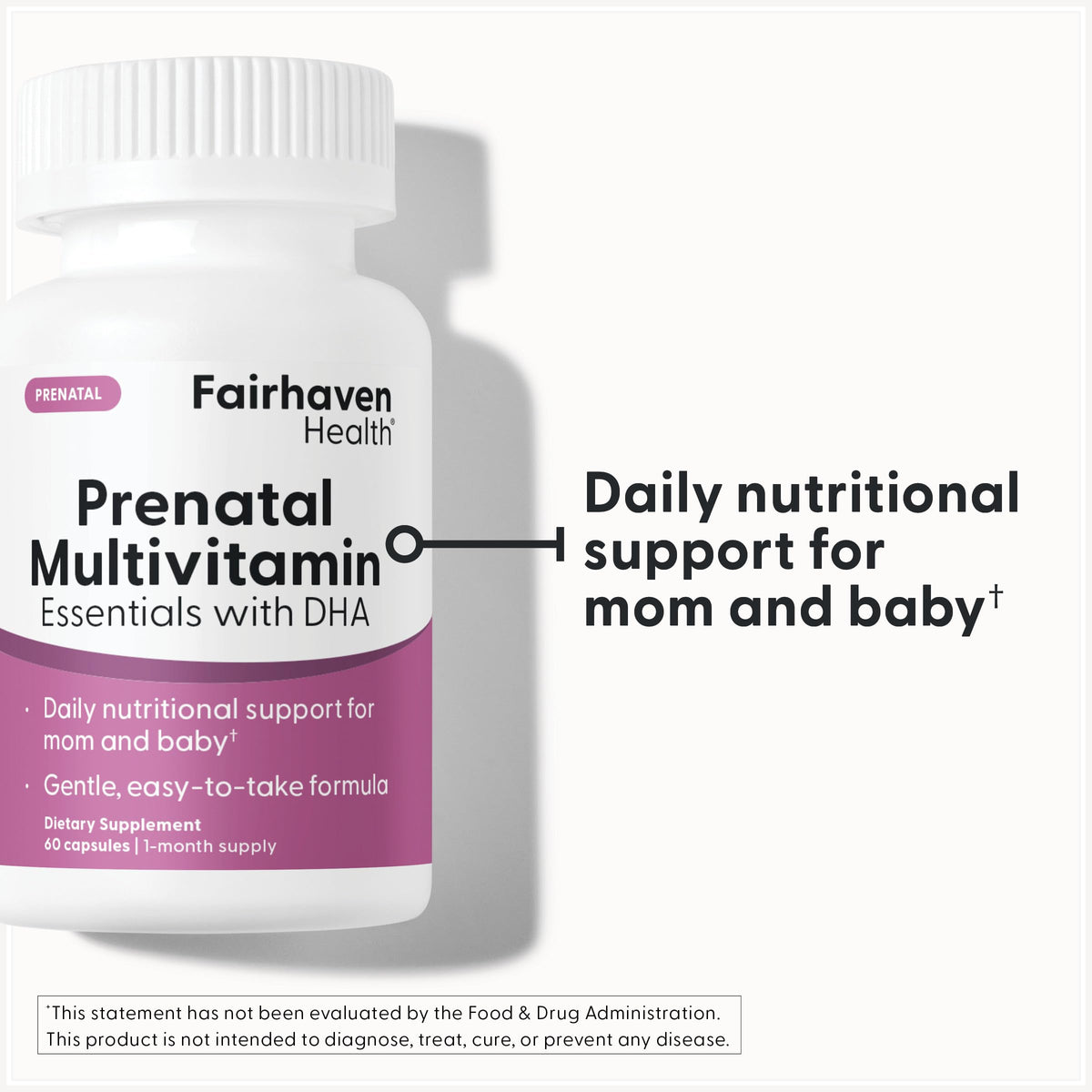 Étiquette des multivitamines prénatales Fairhaven Health avec ingrédients