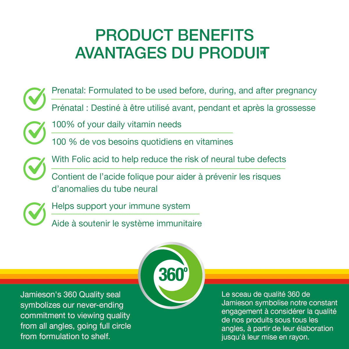 Étiquette des multivitamines prénatales Jamieson