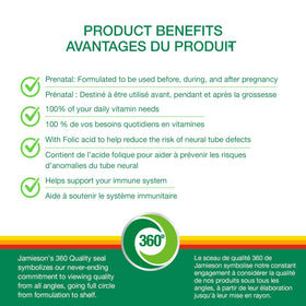 Étiquette des multivitamines prénatales Jamieson