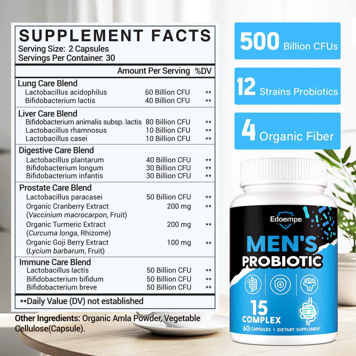 Étiquette des probiotiques Edoempe avec ingrédients et dosage