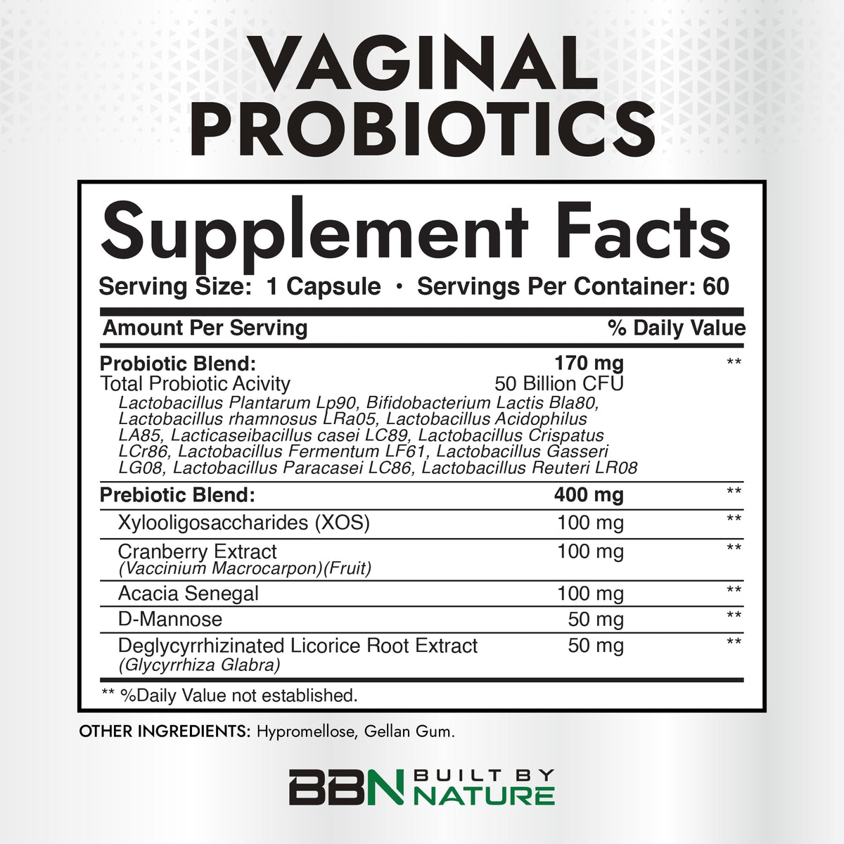 Étiquette des Probiotiques Vaginales Built by Nature