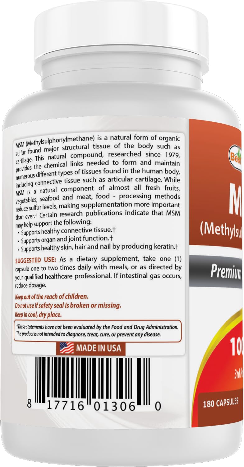 Étiquette descriptive du flacon Best Naturals MSM