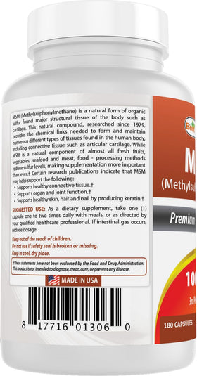 Étiquette descriptive du flacon Best Naturals MSM