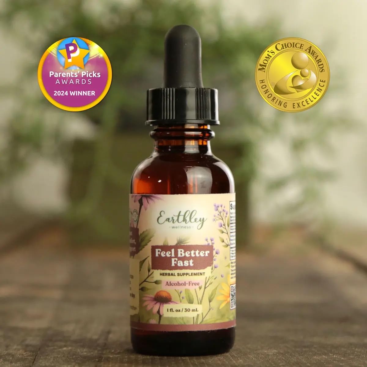 Étiquette détaillant les ingrédients de Feel Better Fast d'Earthley Wellness