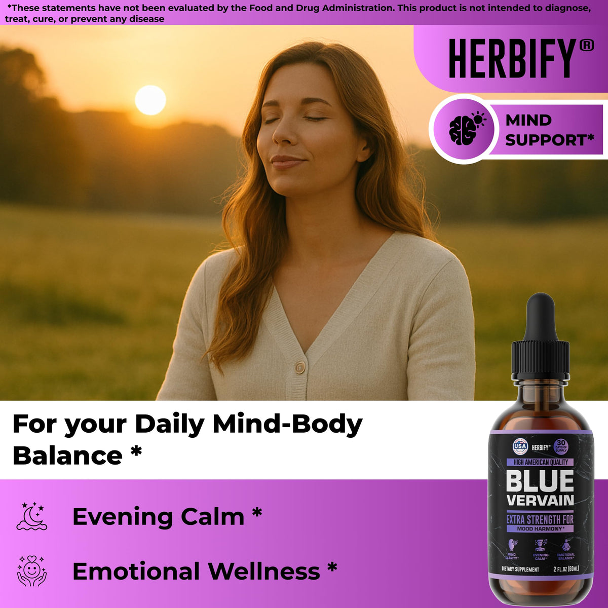 Étiquette détaillant les ingrédients de la teinture de verveine bleue HERBIFY